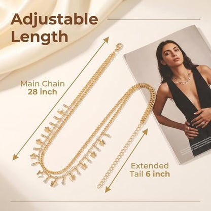 Layered Belly Waist Chain for Women - color: Gold Butterfly CZ Belly Chain