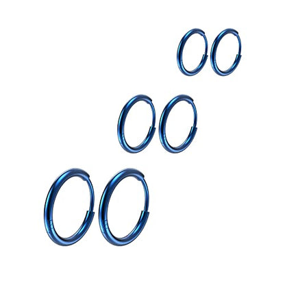 Osayia 316L Surgical Stainless Steel Small Hoop Earrings 8mm 10mm 12mm Hypoallergenic Huggie Thin Hoop Earrings Helix Lobes Hinged Sleeper Earrings Men Women for Cartilage Piercings - color: H: Blue (Diameter 8mm/10mm/12mm),3 Pairs