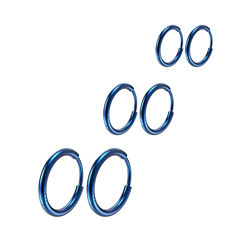 Osayia 316L Surgical Stainless Steel Small Hoop Earrings 8mm 10mm 12mm Hypoallergenic Huggie Thin Hoop Earrings Helix Lobes Hinged Sleeper Earrings Men Women for Cartilage Piercings - color: H: Blue (Diameter 8mm/10mm/12mm),3 Pairs