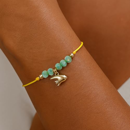 Boho Glass Seed Beaded Bracelets For Women, Handmade Romantic Gold Plated charm String Braided Rope Adjustable Jewelry, Summer Beach Daily Party Friendship Gift - color: Yellow Fish
