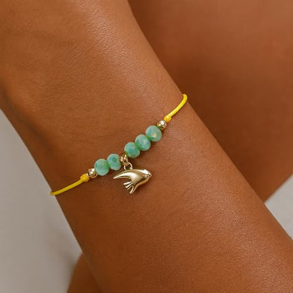 Boho Glass Seed Beaded Bracelets For Women, Handmade Romantic Gold Plated charm String Braided Rope Adjustable Jewelry, Summer Beach Daily Party Friendship Gift - color: Yellow Fish