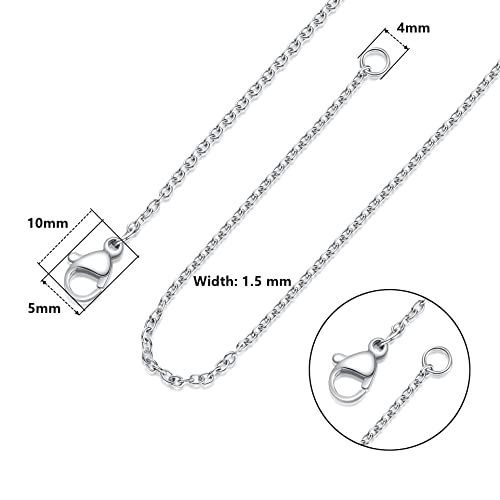 Stainless Steel Chain Bulk: LUCKYPADS Silver Chain Necklace Pack 1.5 mm Thin Chains 35 Pack Silver Cable Chains for Necklace Making (17 Inches) - color: 35 Pack Silver