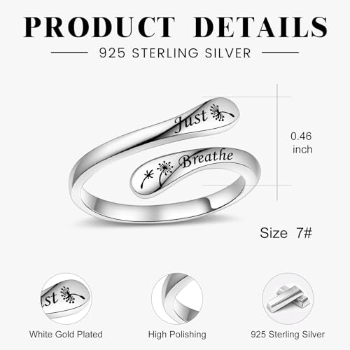 Fookduoduo 925 Sterling Silver Ring Inspirational Jewelry adjustable Wrap Open Rings for Women - style: Dandelion
