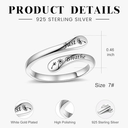 Fookduoduo 925 Sterling Silver Ring Inspirational Jewelry adjustable Wrap Open Rings for Women - style: Dandelion