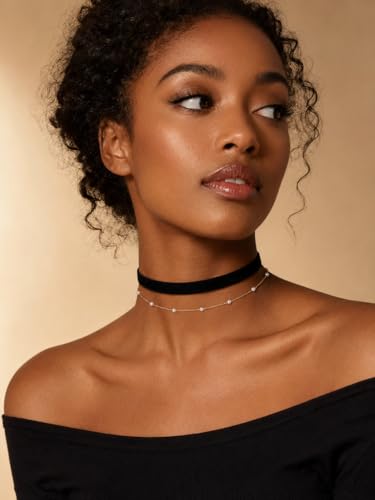 Red Velvet Choker for Women Layered Peal Pendant Choker Necklace Adjustable Gothic Tattoo Ribbon Chokers Classic Collar Necklaces for Women - color: Black