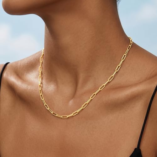 S925 Sterling Silver Necklace for Women, 5mm Sterling Silver Paperclip Chain Necklace Thick Sturdy Colourfast Necklaces Jewelry for Women 16/18/20/22 Inch - color: Gold