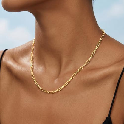 S925 Sterling Silver Necklace for Women, 5mm Sterling Silver Paperclip Chain Necklace Thick Sturdy Colourfast Necklaces Jewelry for Women 16/18/20/22 Inch - color: Gold