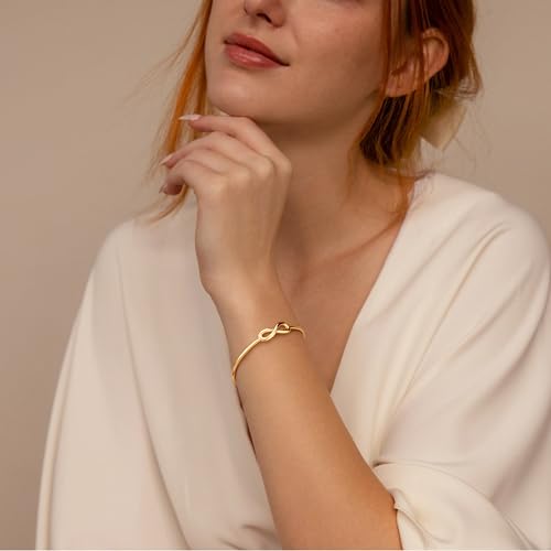 Gelbesty Infinity Love Knot Dainty Gold Bangle Bracelets for Women, 14K Gold Plated Adjustable 925 Silver Bracelet, Trendy Jewelry Gifts for Valentine's Day - color: Gold_Infinite