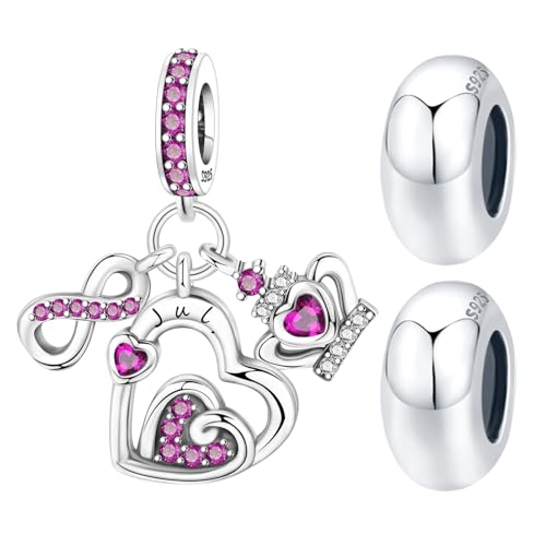 3PCS Birthstone Stone Charms for Charms Bracelet 925 Sterling Silver Infinity Love Heart Crown Dangle Charms Spacer Stopper Beads for Bracelets and Necklaces, Birthday Mother's Day Christmas Gifts For Women. - color: 07 Jul. 3PCS