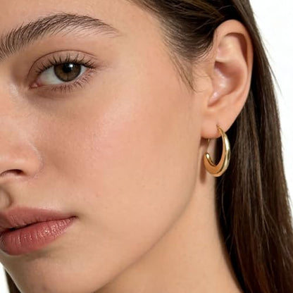 Earrings for Women, Saguine Chunky 14K Gold Plated Hoop Earrings Trendy | Chunky Earring, Big Large U-Shape Drop Twist Dangle Statement Stud Hoops Earrings, Jewelry for Women Gifts - style: Drop