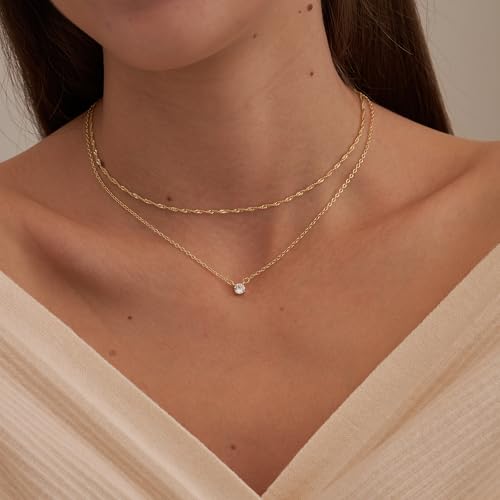 NECOCY Layered Gold Necklaces for Women Dainty Chokers Necklace Silmple Stackable Cubic Zirconia Necklace Non Tarnish Vacation Jewelry Trendy Gifts for Women - style: Layered chain CZ