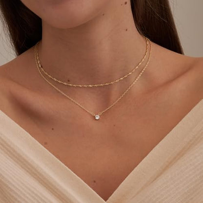 NECOCY Layered Gold Necklaces for Women Dainty Chokers Necklace Silmple Stackable Cubic Zirconia Necklace Non Tarnish Vacation Jewelry Trendy Gifts for Women - style: Layered chain CZ