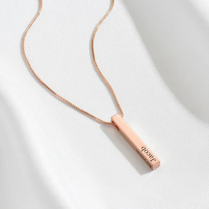 Custom 3D 4-Side Bar Necklace Personalized Vertical Bar Name Necklace Birthday Mother's Day Gifts Handmade Jewelry Gift for Women Mom Customized Bar Pendant - color: Rose Gold