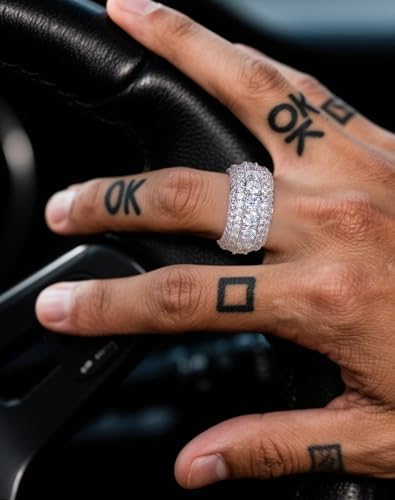Bling Halo Stacking Ring for Men Women - 18k Gold Plated Stackable Cubic Zirconia Band - Created Diamond Iced Out Hip Hop Jewelry Gifts - color: Style C-Rhodium Plated, size: 11