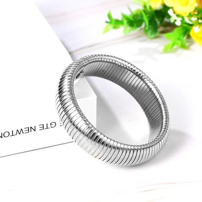 NMQLX Women's Elastic Bangle Bracelets: Stainless Steel Gold Chunky Wristband Bracelets - color: Silver - 20mm