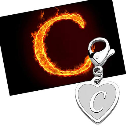 FAADBUK Initial Letter A-Z Alphabet Heart Charms for Jewelry Bracelet Keychain Necklace Initial Stainless steel Clasp Clip on Charm - color: intial C
