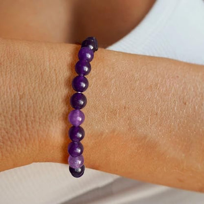 Crystal Beaded Bracelets for Women 4mm Clear Quartz Bead Handmade Gemstone Stretch Elastic Bracelet Natural Stone Crystal Healing Reiki Spiritual Jewelry Gifts - color: Amethyst, size: 8mm