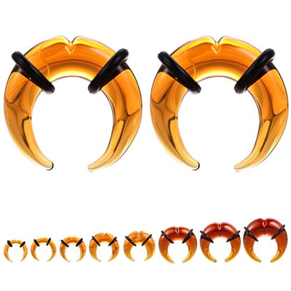 ZS 1 Pair Glass Septum Stretching Kit Set - C Shape Pincher Tapers with O-Rings & Grooved, 6G to 5/8" Buffalo Septum Retainers Rings for Nose Ear Piercing Jewelry - color: Brown, size: 4g(5mm)