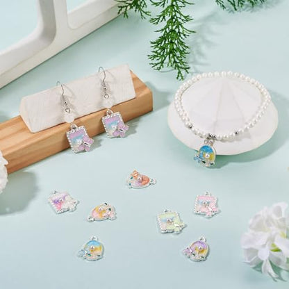 32Pcs Alloy Enamel Butterfly Charms Silver Plated Oval & Rectangle Floral with Imitation Pearl Bead Charms 3D French Style Oil Painting Pendants for Bracelet Necklace Earring - color: Silver Plated, 8 Colors