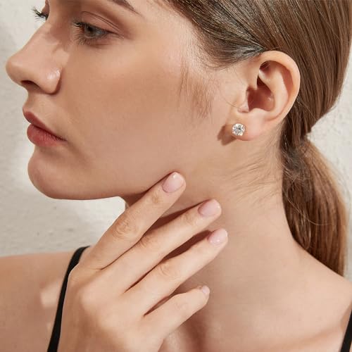 Sparkling 925 Sterling Silver Round Cut 5A+ Cubic Zirconia CZ Stud Earrings Hypoallergenic Earrings for Women/Men 4MM-8MM - color: C: yellow, size: 8mm
