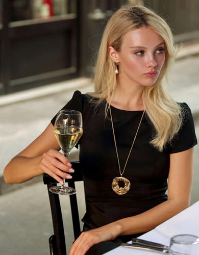 PEARLADA 18k Gold Plated Chain Long Necklace, Boho Sweater Necklace for Women, Geometric Pendant Y Necklace - color: Swirl