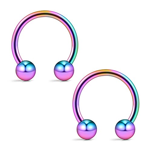 12PCS 14G Surgical Steel Nose Septum Horseshoe Hoop Earring Eyebrow Tragus Lip Piercing Ring - style: 14mm w Balls