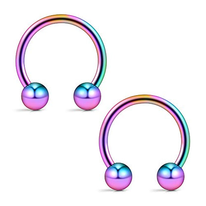 12PCS 14G Surgical Steel Nose Septum Horseshoe Hoop Earring Eyebrow Tragus Lip Piercing Ring - style: 14mm w Balls