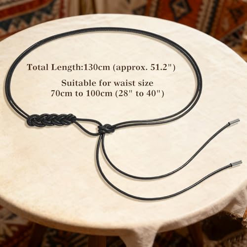 Women's Knotted Thin Waist Belt PU Leather Skinny Belts for Dresses Pants - color: Plaited Hair-black