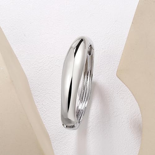 Elegance 11 designs Gold Plated Cuff Bangle Bracelets For Women Trendy Hinged Cuff Open Wide Chunky Gold Bracelet Minimalist Bangle Jewelry Gift - color: Silver Round