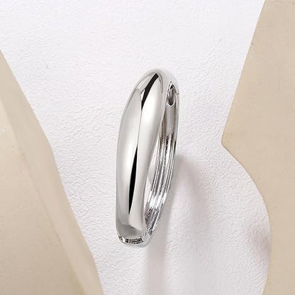 Elegance 11 designs Gold Plated Cuff Bangle Bracelets For Women Trendy Hinged Cuff Open Wide Chunky Gold Bracelet Minimalist Bangle Jewelry Gift - color: Silver Round