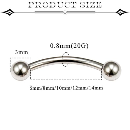 20G Eyebrow Piercing Jewelry Surgical Steel Vertical Labret Lip Jewelry Curved Barbell Tiny Eyebrow Rings Ear Rook Navel Small Belly Button Ring for Women Men 6mm/8mm/10mm/12mm/14mm - color: silvertone,ball+spike
