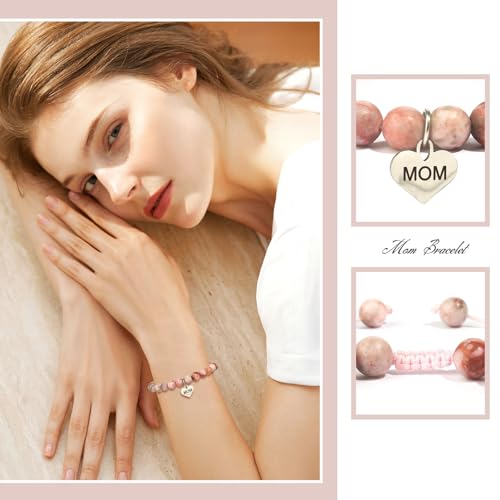 Mothers Day Gifts for Women, Natural Stone Beaded Bracelet Jewelry Birthday Gifts for Mom Grandma Aunt Mother in Law Nana Boyfriend Mom - color: Pink Zebra