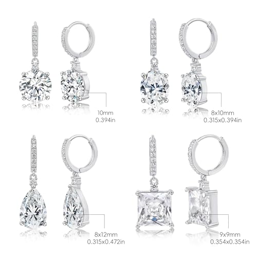 2-4 Pairs Dangle Drop Earrings for Women, 18K Gold Plated Cubic Zirconia Drop Dangle Huggie Hoop Earrings CZ Teardrop Hypoallergenic Jewelry - color: CZ White Gold 1
