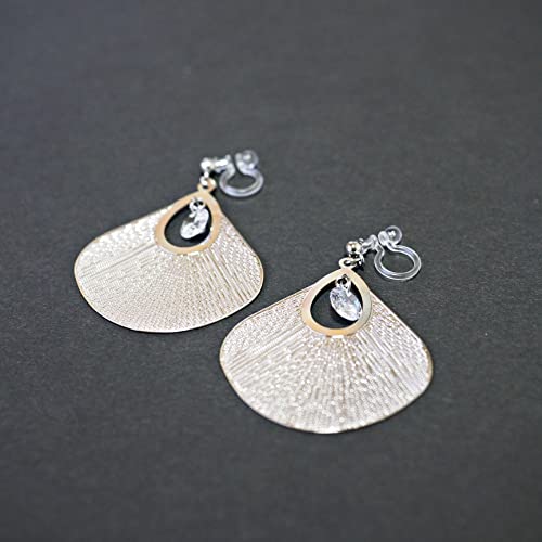 Drop Cubic Zirconia Invisible Clip On Earrings for Women Not Pierced Gold Teardrop Sqaure CZ Crystal Dangle Gold Silver Comfortable Clip On Earrings Bridal Wedding Prom - color: Fan Silver
