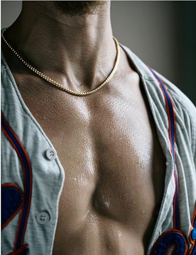 Gold Silver Necklace Chain With Adjustable Lobster Clasp, Diamond Cut Geometric Gold Beads Stationed on Dainty 2mm Cable Box Chain, 16 Inches Rolo Oval Figaro Link Singapore Chain. - color: Gold05