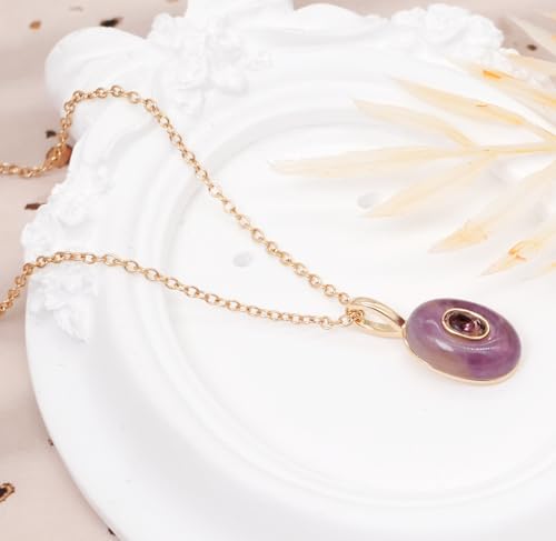 Natural Stone Necklaces Rhinestones Gemstone Necklace Adjustable Pendant Necklaces for Women - color: Purple