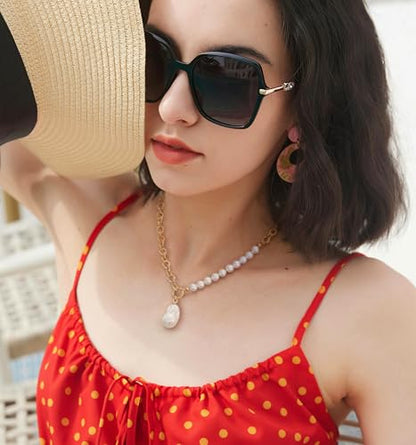Aobei Pearl 18K Gold Plated Pendant Necklace for Women Dainty Gold Chain Choker Love Heart Disc Coin Pearl Cross Toggle Jewelry - style: Baroque Pearl