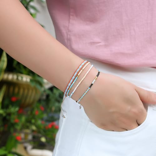 KELITCH Women Friendship Bracelet Seed Beads Miyuki Thin Strand Bracelets Adjustable Boho Jewelry - color: Blue 88L