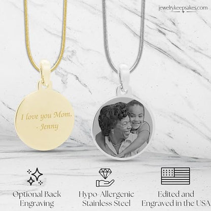 Personalized Photo Engraved Round Pendant with 20" chain - color: Gold
