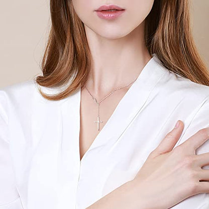 FANCIME White Gold Plated 925 Sterling Silver High Polished Infinity Cross Pendant Lariat Necklace Y Necklace Gift for Women, 18" - color: Y cross