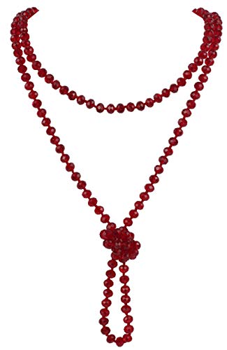 Firstmeet Fashion Beads Rope Knot Long Beaded Necklace Versatile 60" Strand Costume Jewelry for Women - color: Wine