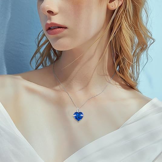 Q&D&S Crystal Urn Necklace for Ashes, Heart Birthstone Memorial Cremation gift Jewelry for Women - color: blue