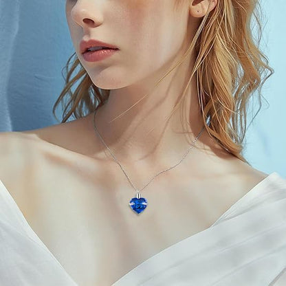 Q&D&S Crystal Urn Necklace for Ashes, Heart Birthstone Memorial Cremation gift Jewelry for Women - color: blue
