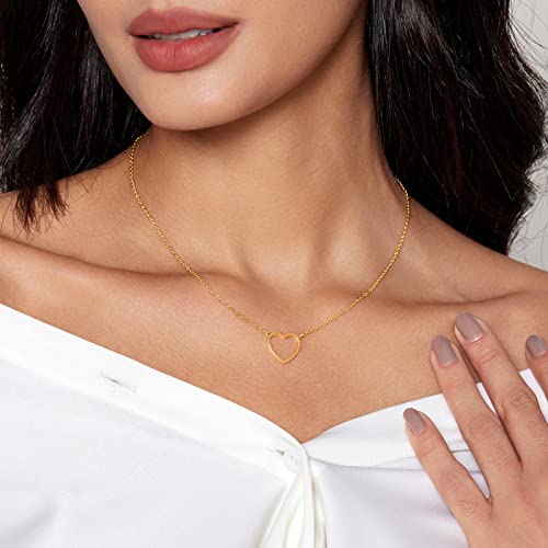 Airmb Heart Necklace for Women Gold/Silver Plated Trendy Heart Choker Lover Pendant Hypoallergenic Fashion Gold/Silver Necklace for Women Love Jewelry Gift for Women Girlfriend - color: Open-Heart-Gold
