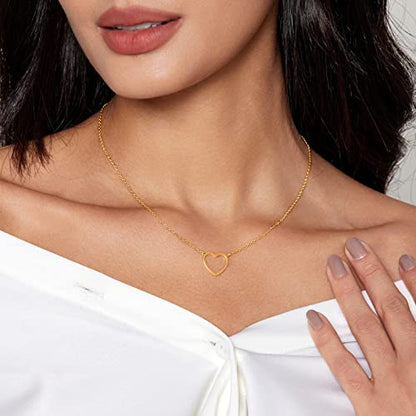 Airmb Heart Necklace for Women Gold/Silver Plated Trendy Heart Choker Lover Pendant Hypoallergenic Fashion Gold/Silver Necklace for Women Love Jewelry Gift for Women Girlfriend - color: Open-Heart-Gold