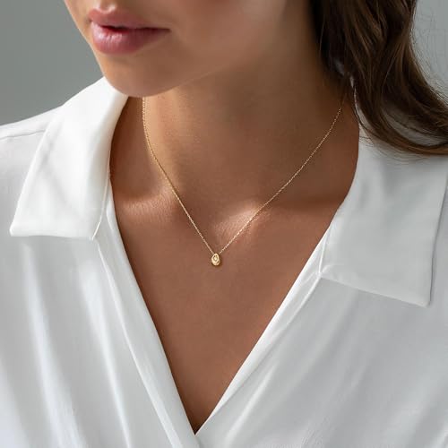 Gold Necklace for Women, 14k Gold Plated Cubic Zirconia Solitaire Pendant Necklace Waterproof Formal Necklaces for Women Cute Simple Necklaces Trendy Gold Jewelry Non Tarnish - color: Gold-round cz