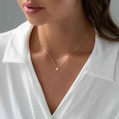 Gold Necklace for Women, 14k Gold Plated Cubic Zirconia Solitaire Pendant Necklace Waterproof Formal Necklaces for Women Cute Simple Necklaces Trendy Gold Jewelry Non Tarnish - color: Gold-round cz