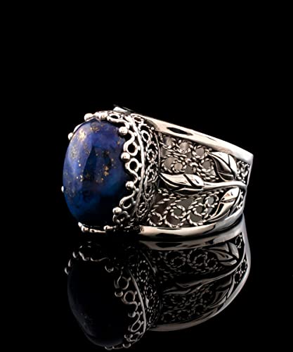 Filigranist 925 Sterling Silver Filigree Art Lace Embroidery Tulip Detailed Gemstone Women Cocktail Ring, Luxurious Gift Boxed - color: Lapis Lazuli