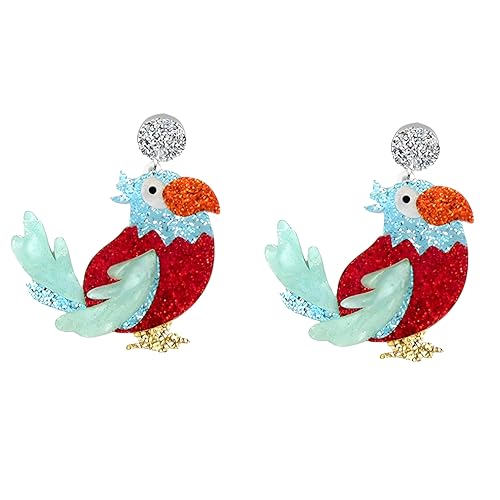 Cute Acrylic Tropical Fish Earrings Creative Parrot Hornbill Drop Dangle Earrings Stylish Animal Statement Earrings Daily Wear Jewelry for Women - color: Red Bird