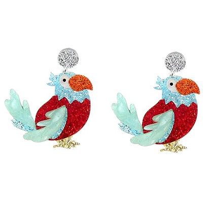 Cute Acrylic Tropical Fish Earrings Creative Parrot Hornbill Drop Dangle Earrings Stylish Animal Statement Earrings Daily Wear Jewelry for Women - color: Red Bird